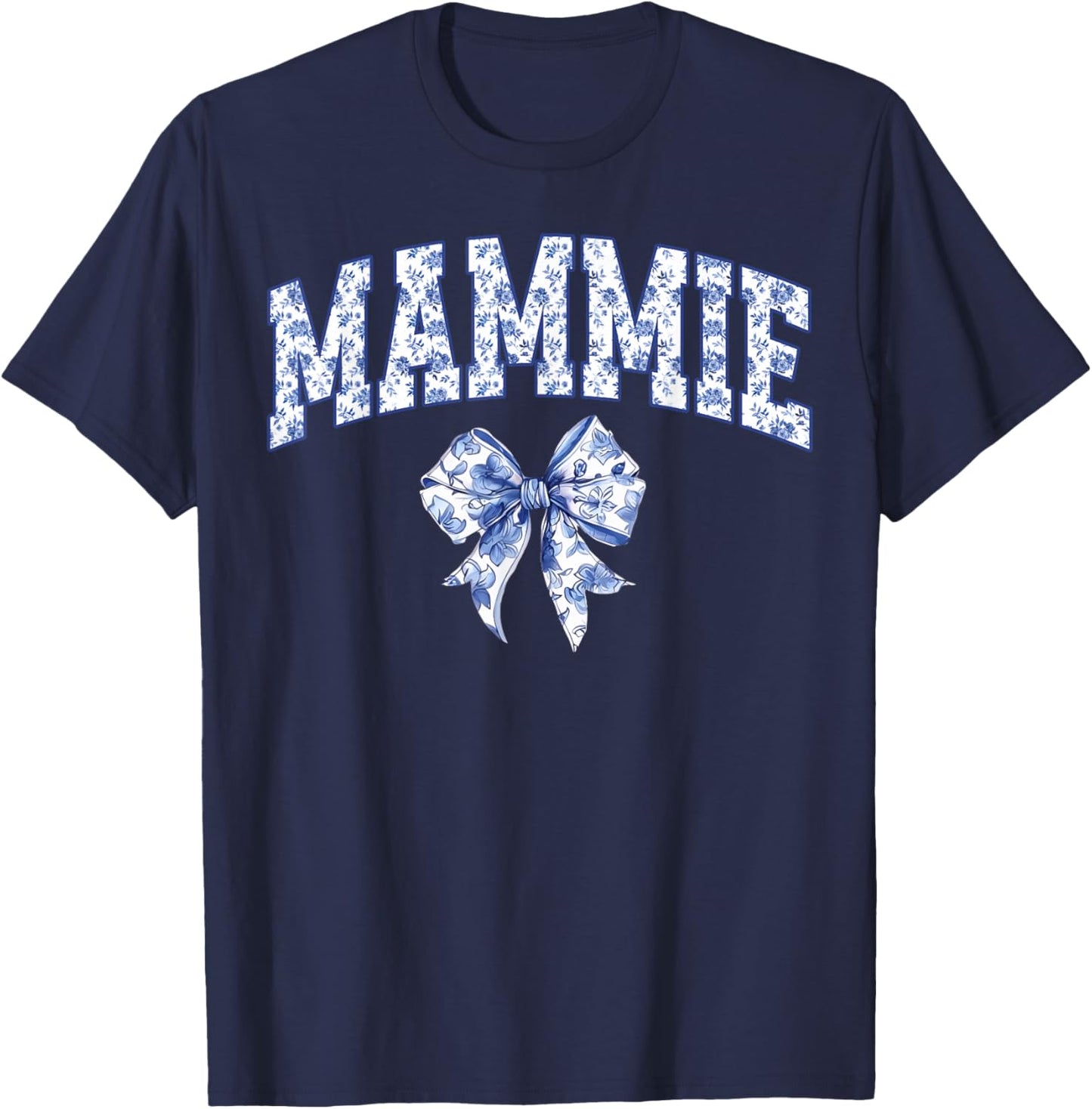 Mammie Coquette Toile Blue Bow Floral Family Matching T-Shirt - T-Shirt | Navy