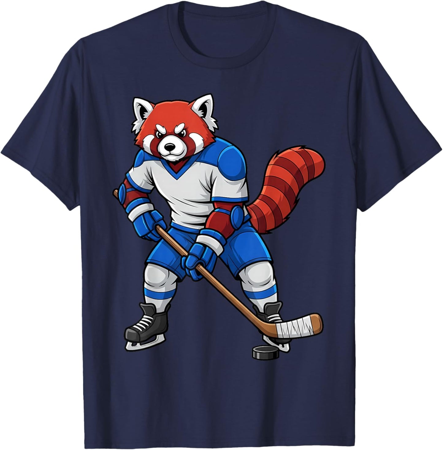 Ice Hockey Red Panda Sports Player Animal T-Shirt - T-Shirt | Navy