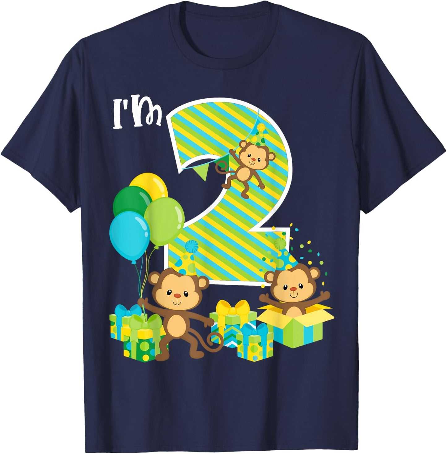 Birthday Monkey 2nd Birthday Party Two Year Old Kid Toddler T-Shirt - T-Shirt | Navy