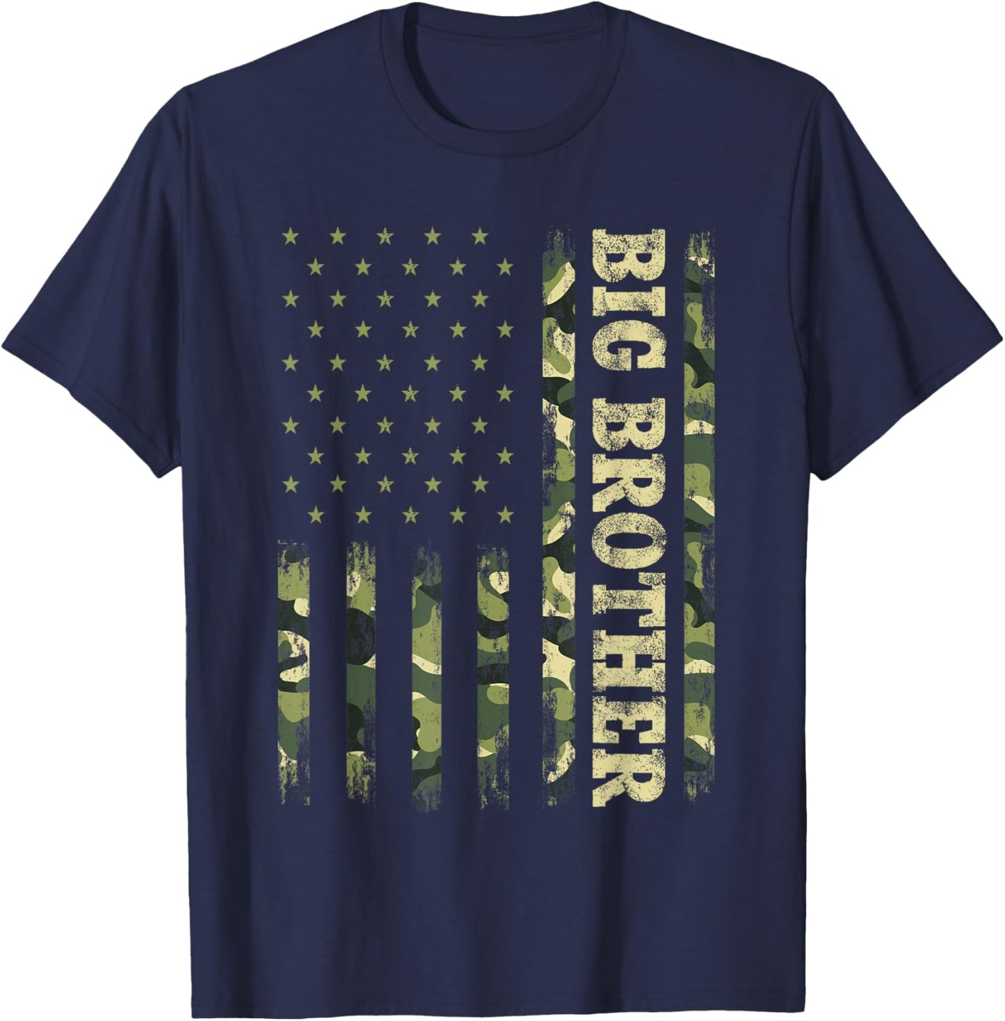 Fathers Day Shirt Bro, Big Brother Camouflage American Flag T-Shirt - T-Shirt | Navy