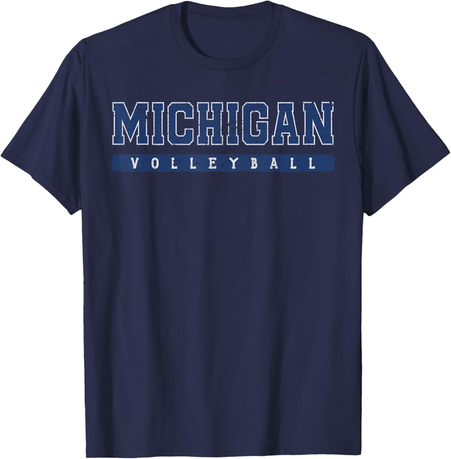 Michigan Volleyball Blue Vintage Text T-Shirt - T-Shirt | Navy