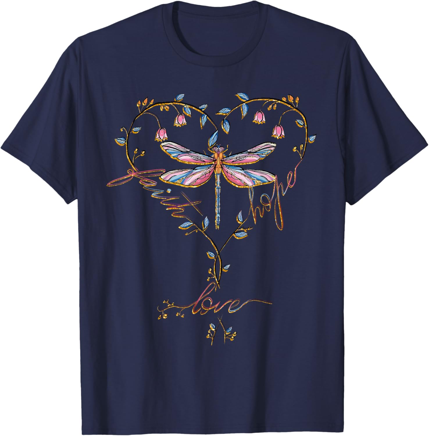 Faith Hope Love Dragonfly Heart Religious Jesus Christian T-Shirt - T-Shirt | Navy