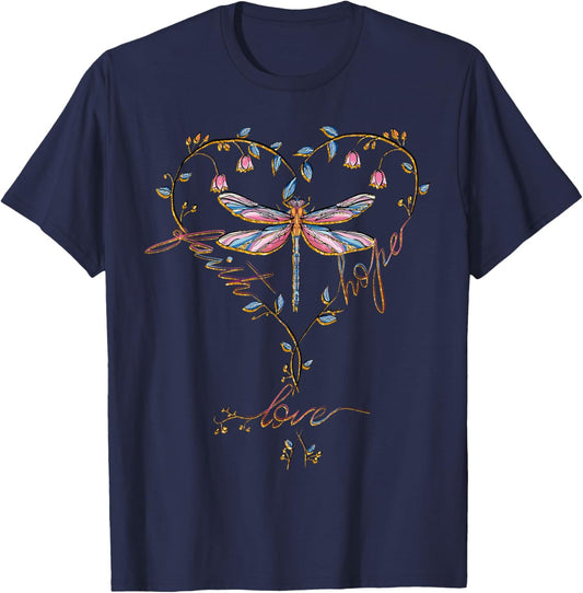 Faith Hope Love Dragonfly Heart Religious Jesus Christian T-Shirt - T-Shirt | Navy
