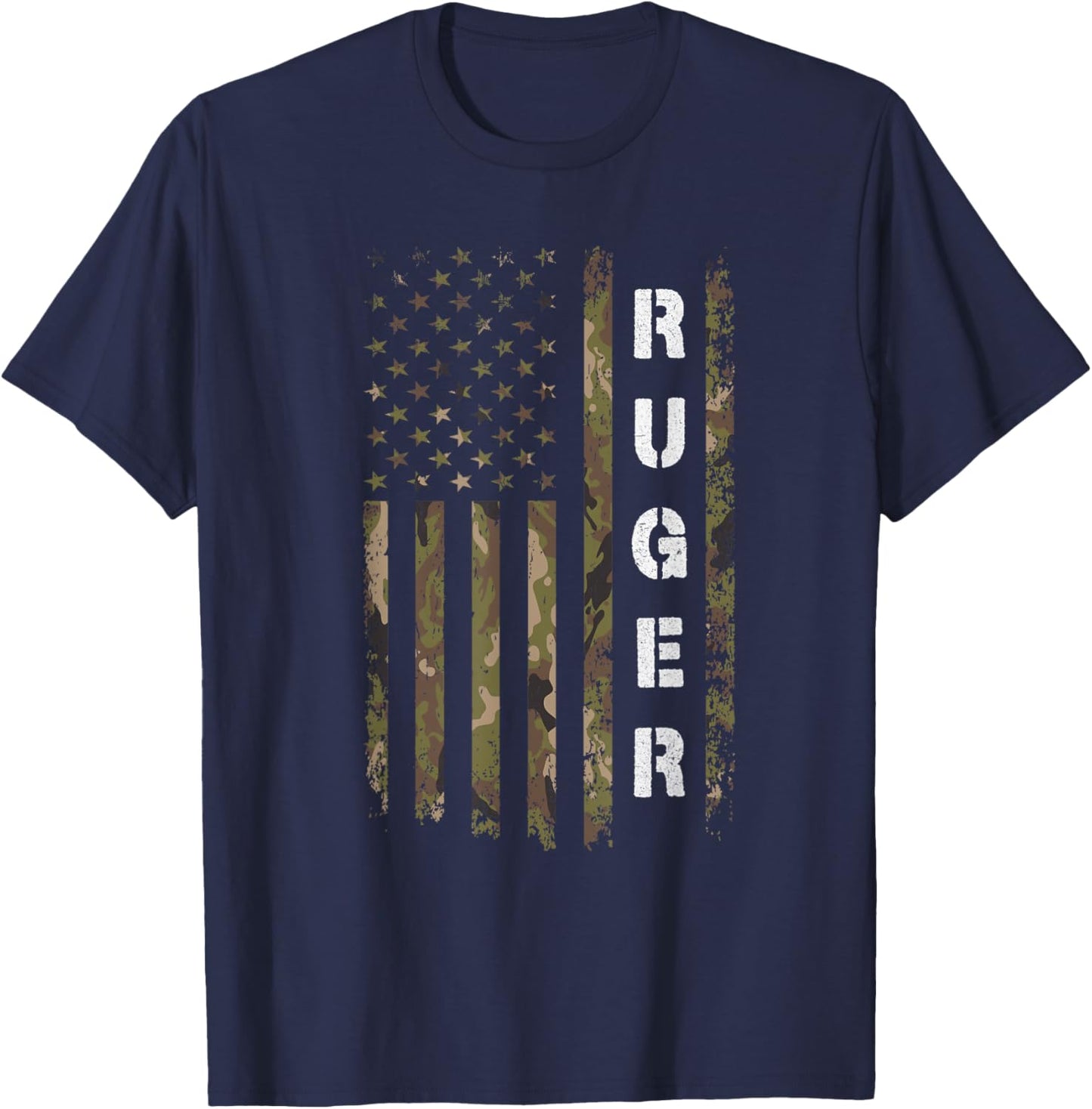 Retro Ruger Vintage Camouflage American Flag Matching Name T-Shirt - T-Shirt | Navy