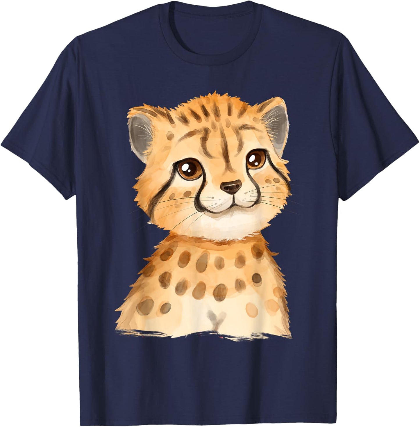 Baby Cheetah Cub Watercolor T-Shirt - T-Shirt | Navy