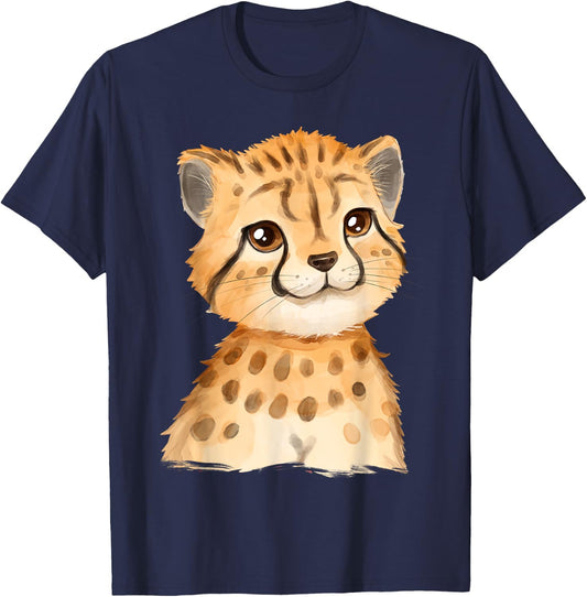 Baby Cheetah Cub Watercolor T-Shirt - T-Shirt | Navy