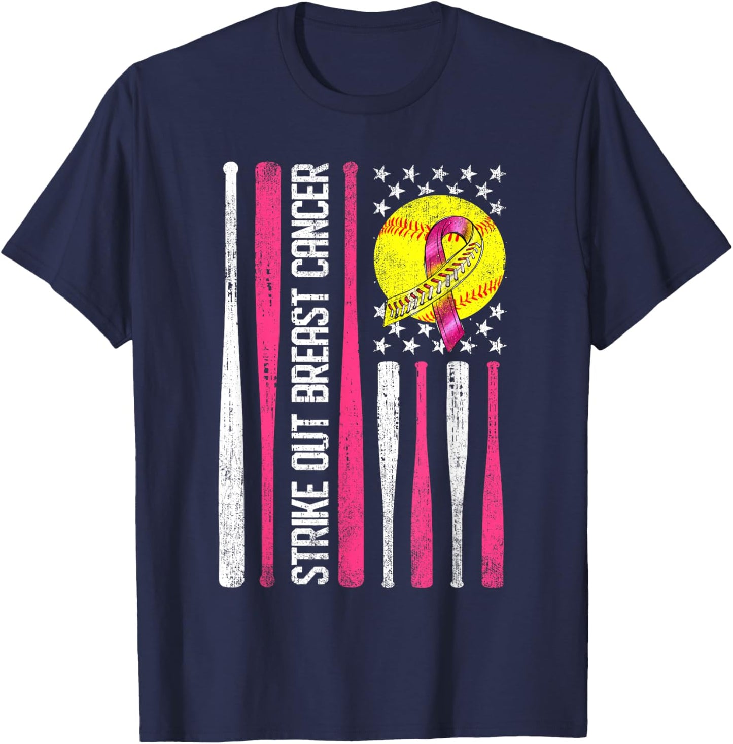 Strike Out Breast Cancer Softball Fight Awareness Men T-Shirt - T-Shirt | Navy