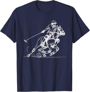 Line Art Polo Horseback Riding Horses Equestrian Horse Lover T-Shirt - T-Shirt | Navy
