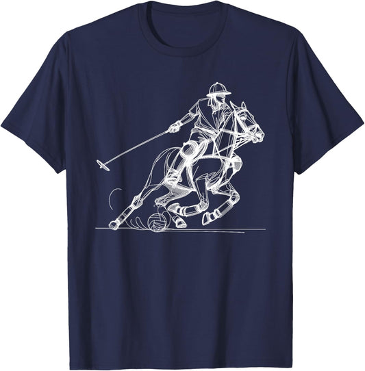 Line Art Polo Horseback Riding Horses Equestrian Horse Lover T-Shirt - T-Shirt | Navy
