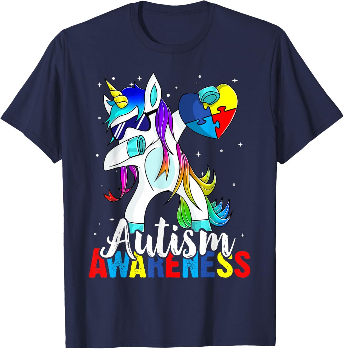 Dabbing Unicorn Autism Awareness Kids Girls Boys Be Kind T-Shirt - T-Shirt | Navy