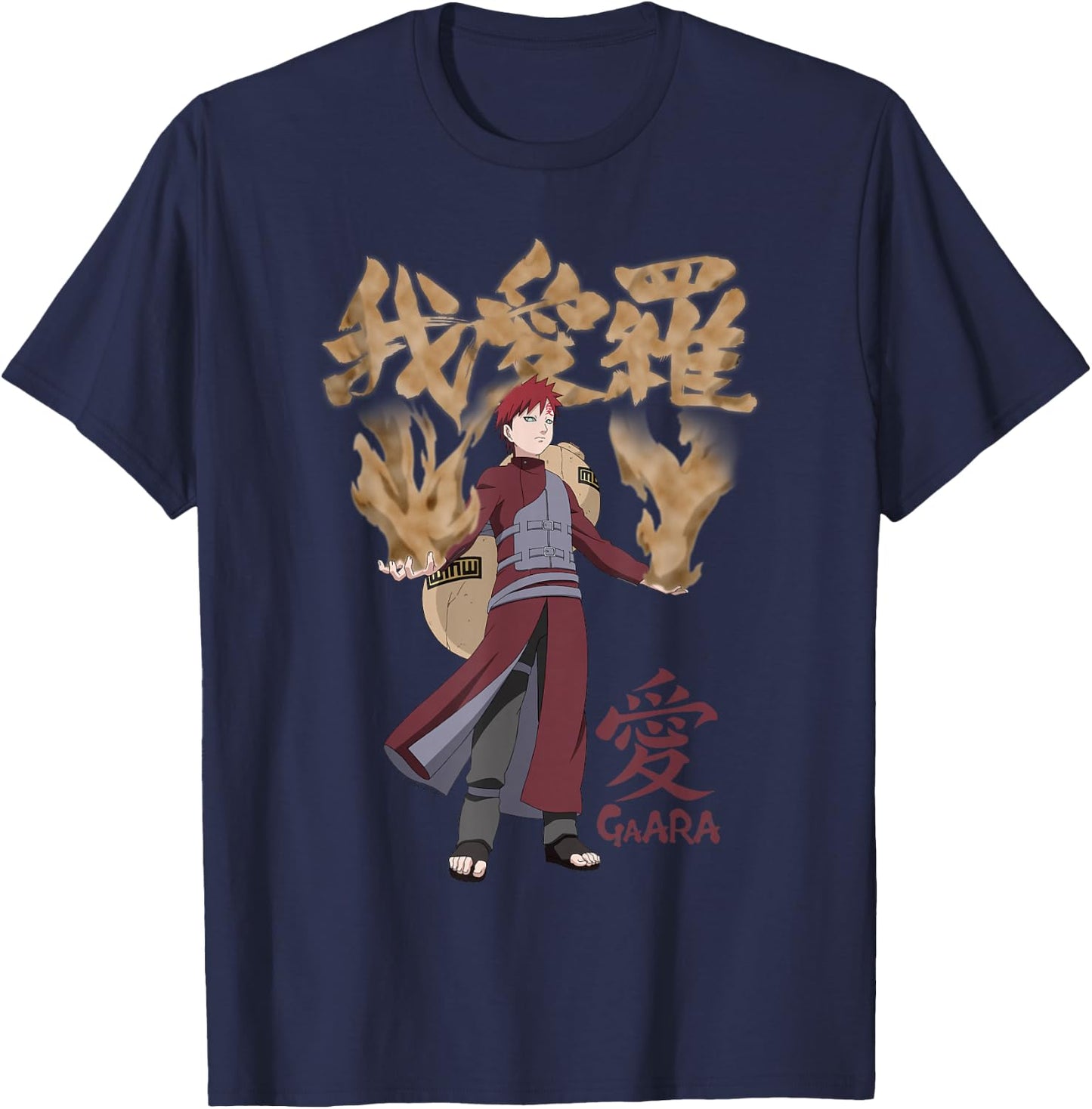 Naruto Shippuden Gaara with Sand and Kanji Anime T-Shirt - T-Shirt | Navy