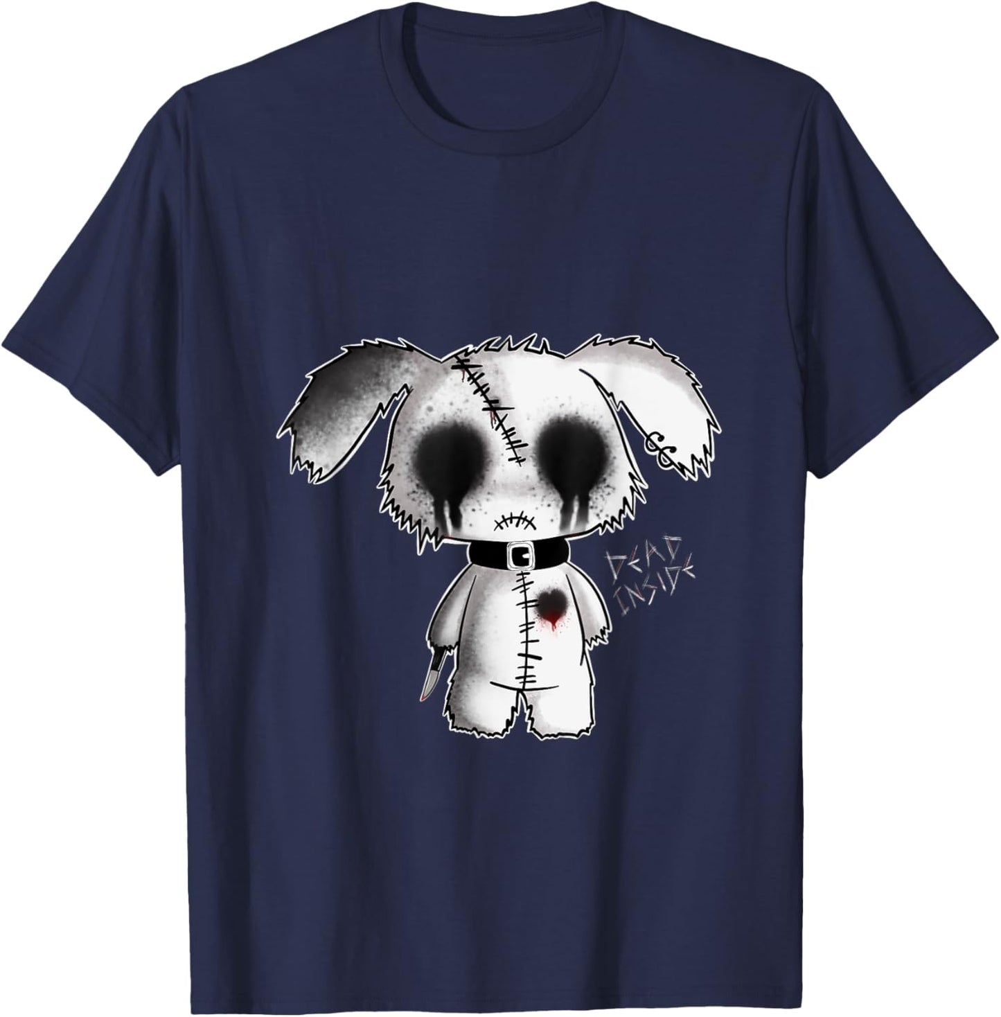Bunny Goth Holding Knife Kawaii Creepy Bunny Halloween Fun T-Shirt - T-Shirt | Navy