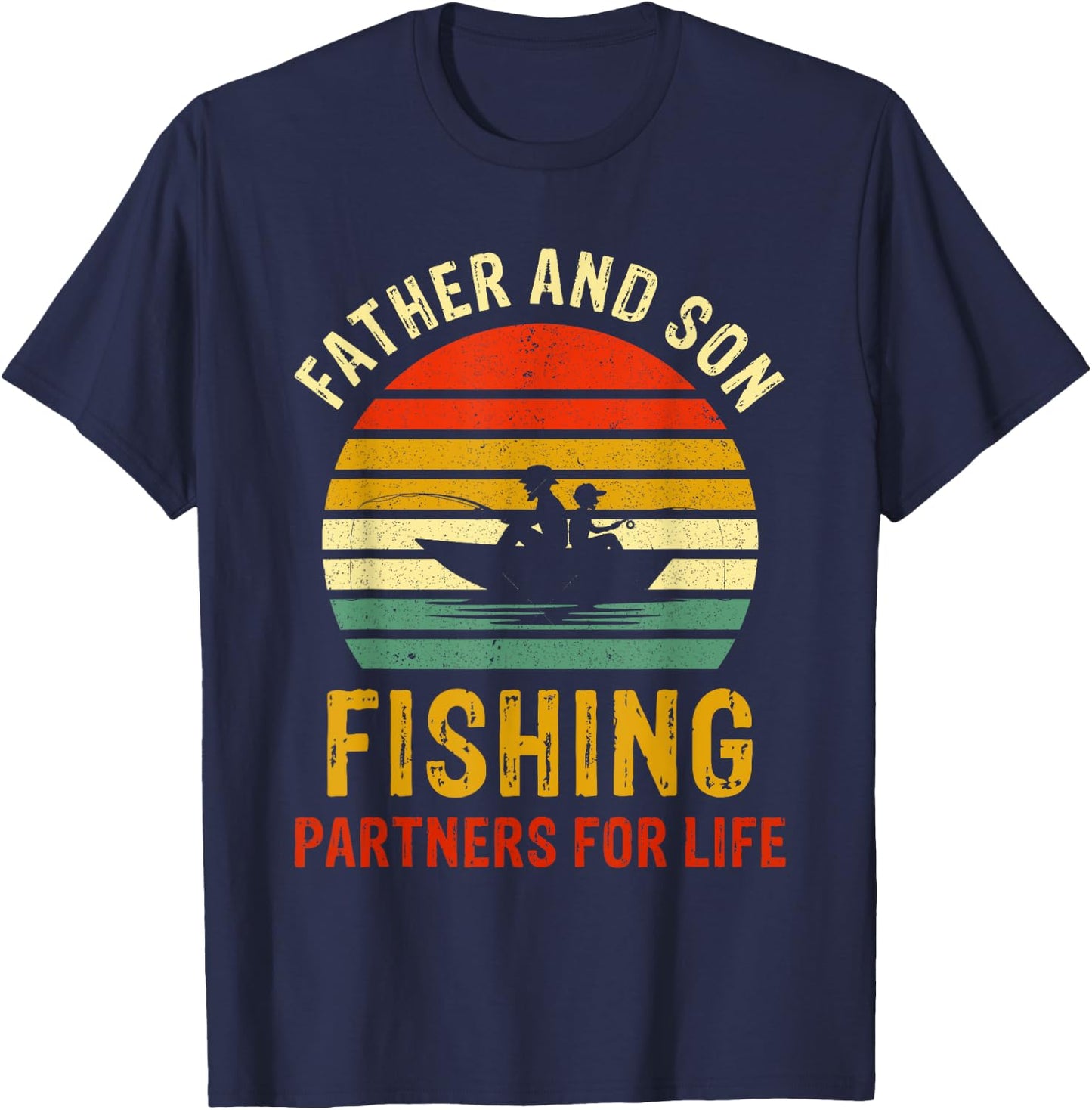 Vintage Dad And Son Fishing Partners For Life Fathers Day T-Shirt - T-Shirt | Navy