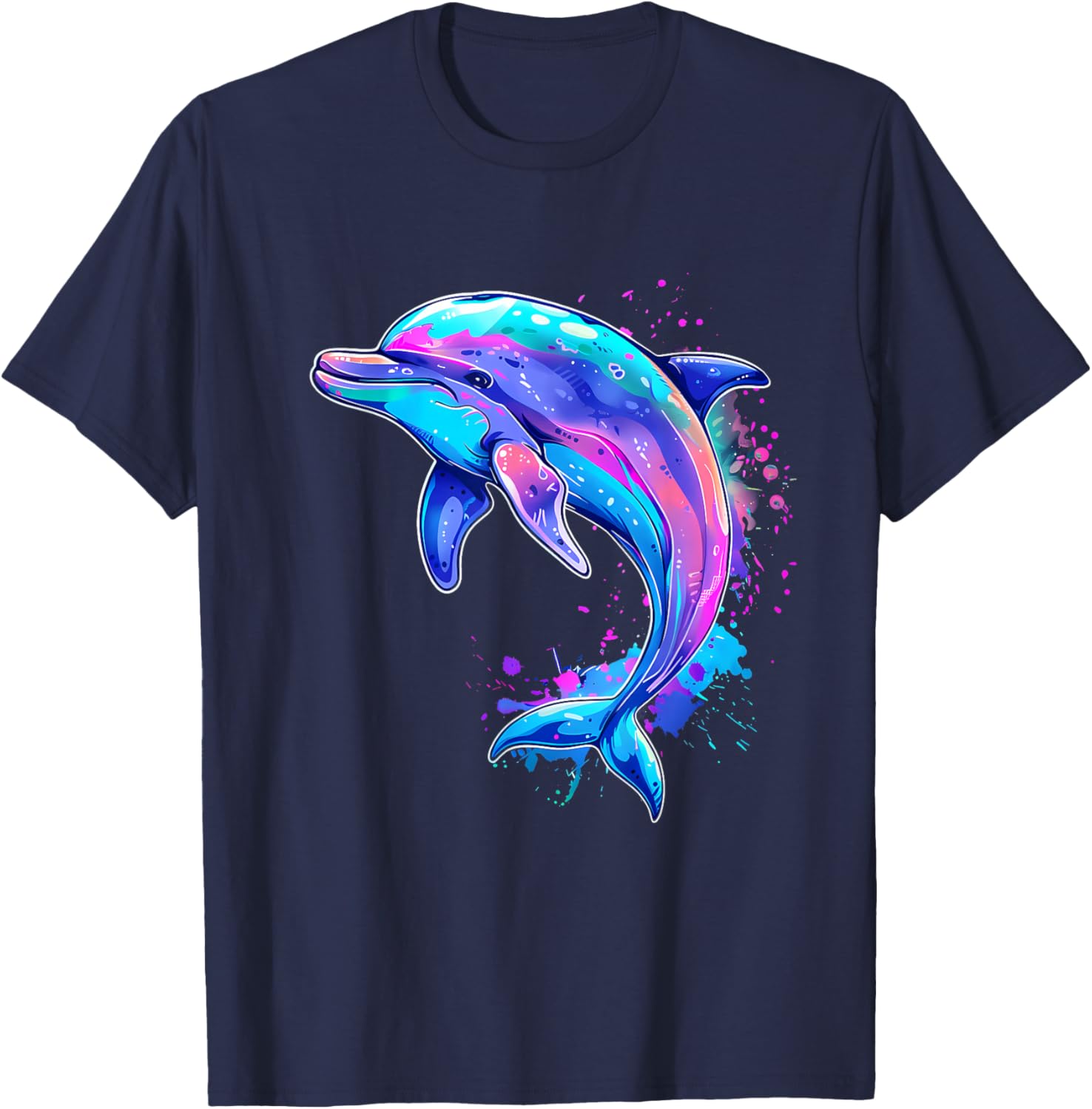 Dolphin Ocean Sea Dolphin Watercolor Sea Ocean Animal T-Shirt - T-Shirt | Navy