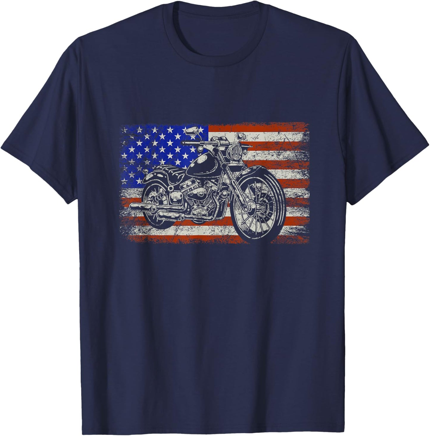 USA Flag American Pride Motorcycle Riding Biking Gift Biker T-Shirt - T-Shirt | Navy