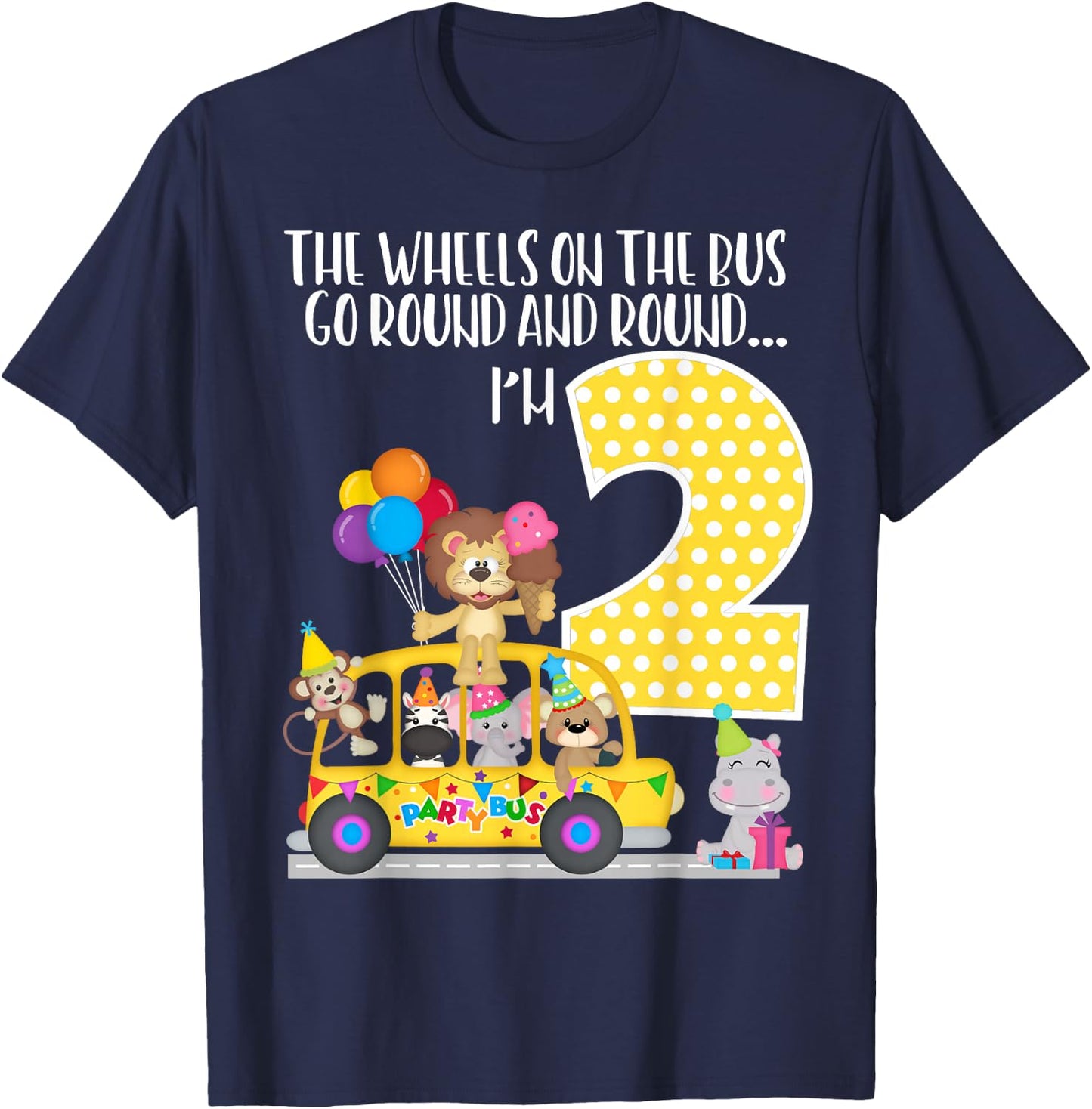 The Wheels On The Bus 2nd Birthday 2 Yrs Old Family Matching T-Shirt - T-Shirt | Navy