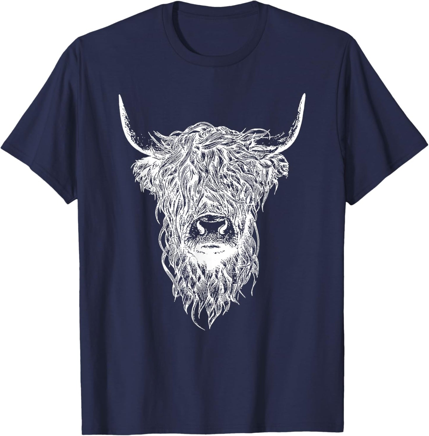 Scottish Highland Cattle Kyloe Domestic Cattle Animals Cow Motif T-Shirt - T-Shirt | Navy