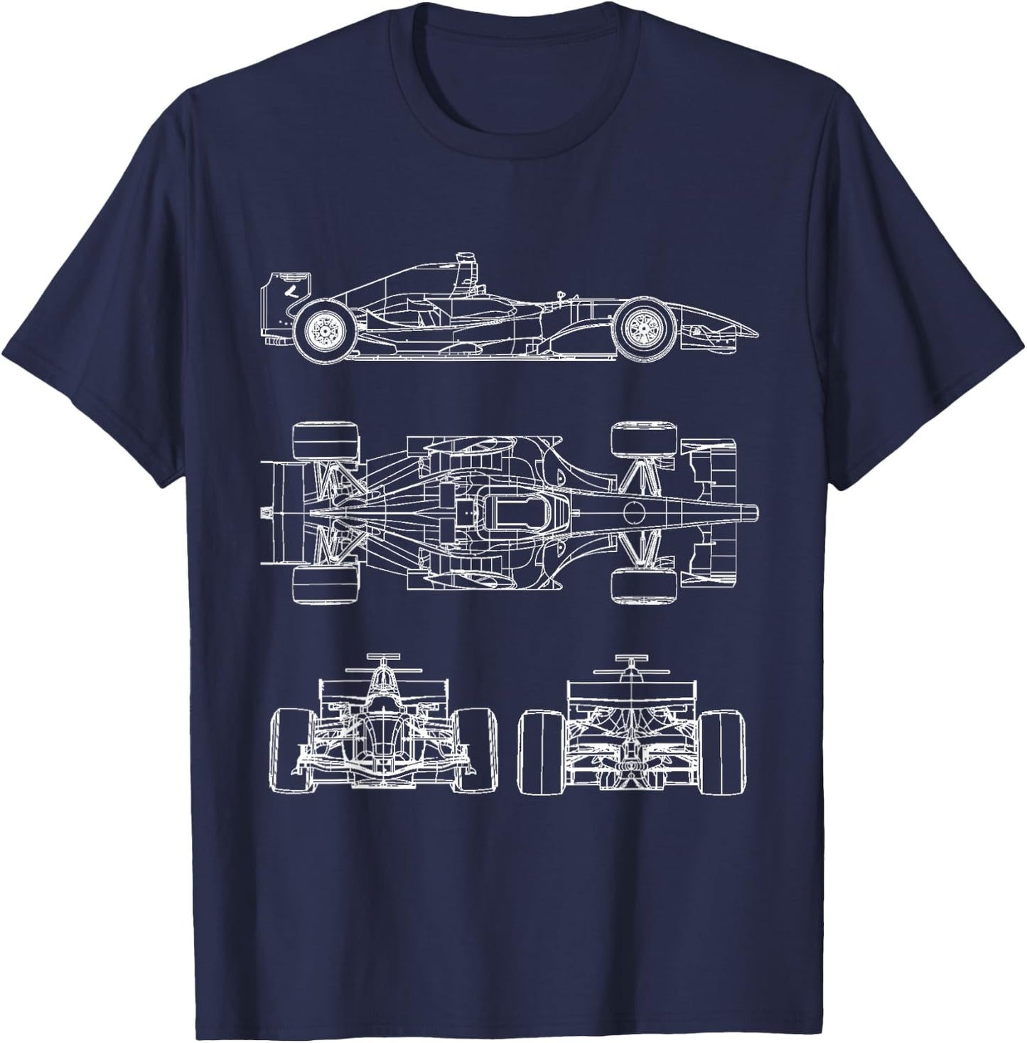 Blueprint Racing car Formula, Project Front, Back, Side View T-Shirt - T-Shirt | Navy