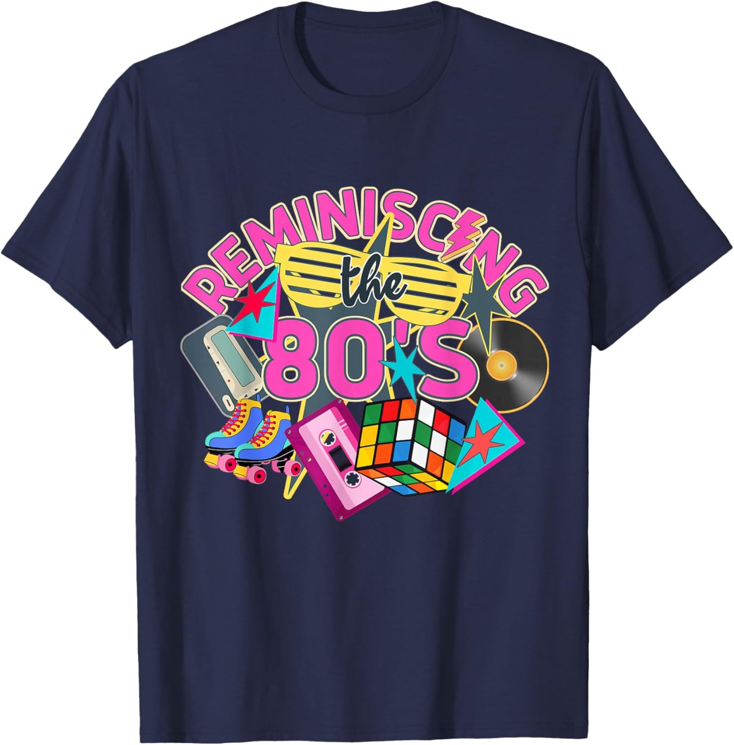Reminiscing The 80's Retro 80's Themed T-Shirt - T-Shirt | Navy