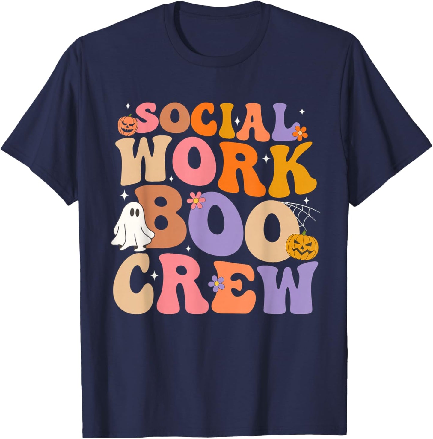 Retro Social Worker Boo Crew Halloween Spooky Psychologist T-Shirt - T-Shirt | Navy