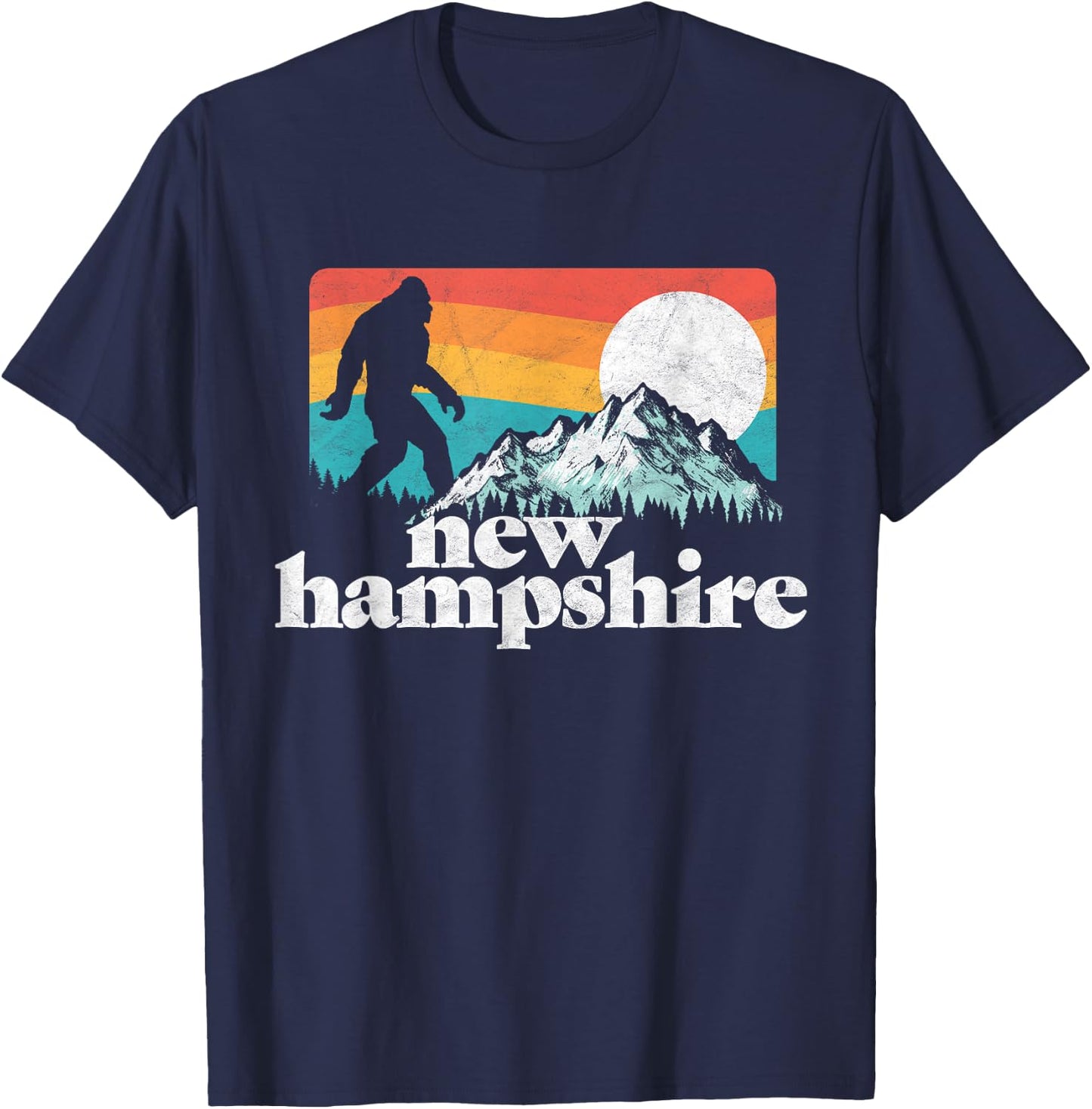 Retro New Hampshire Bigfoot Mountains T-Shirt - T-Shirt | Navy