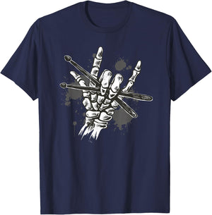 Skeleton Rock Hand Drumming Cool Skeleton Drummer Drumsticks T-Shirt - T-Shirt | Navy