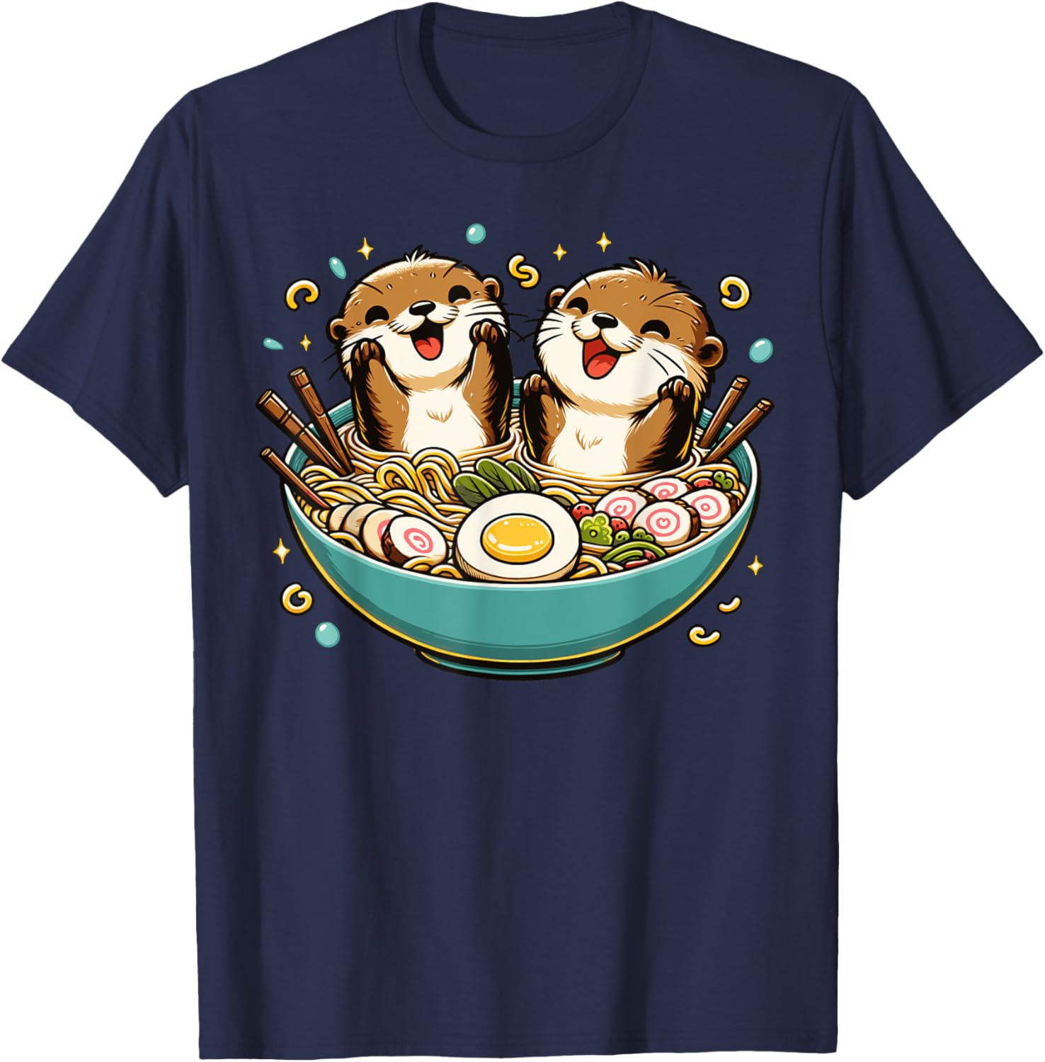 Kawaii Otter Shirt Japanese Ramen noodles soup Otter Lover T-Shirt - T-Shirt | Navy