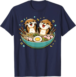 Kawaii Otter Shirt Japanese Ramen noodles soup Otter Lover T-Shirt - T-Shirt | Navy