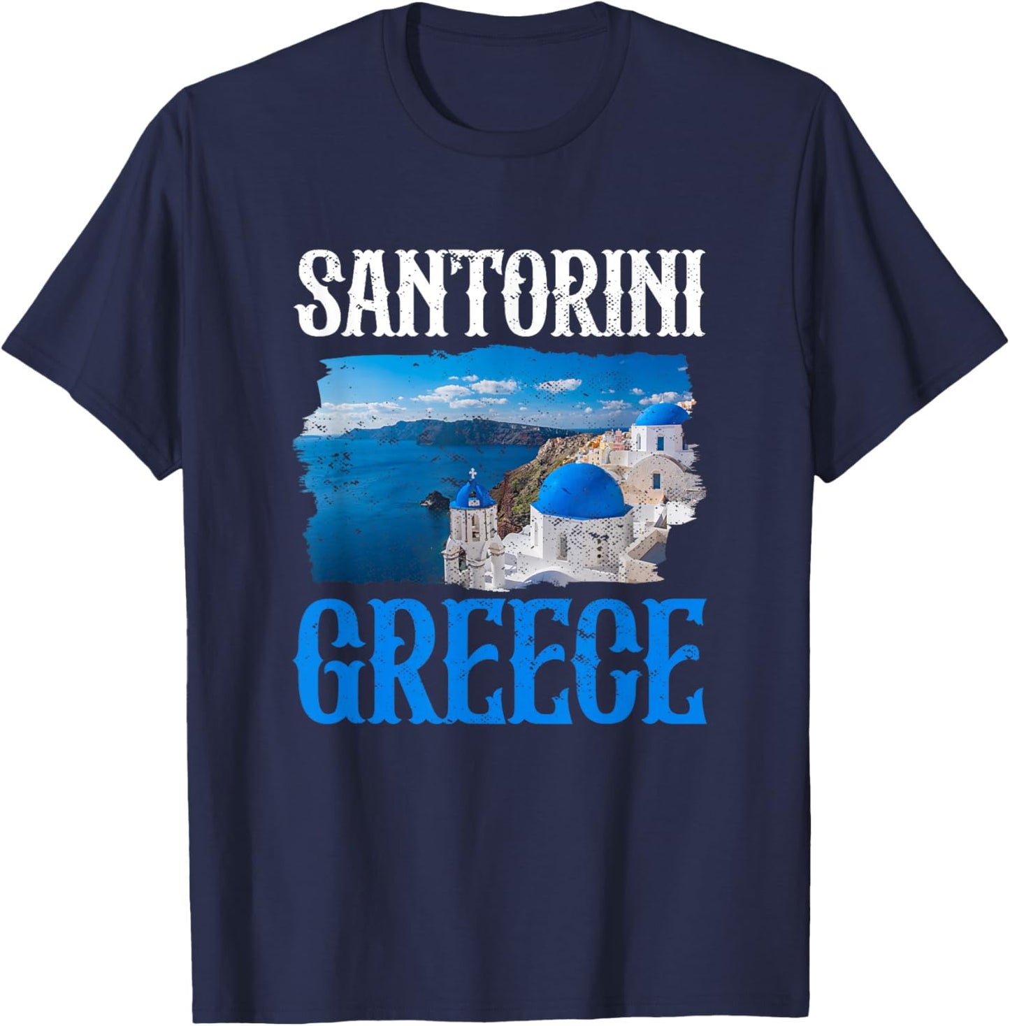 Santorini Greece Painting Souvenir Greek Island Aesthetic T-Shirt - T-Shirt | Navy