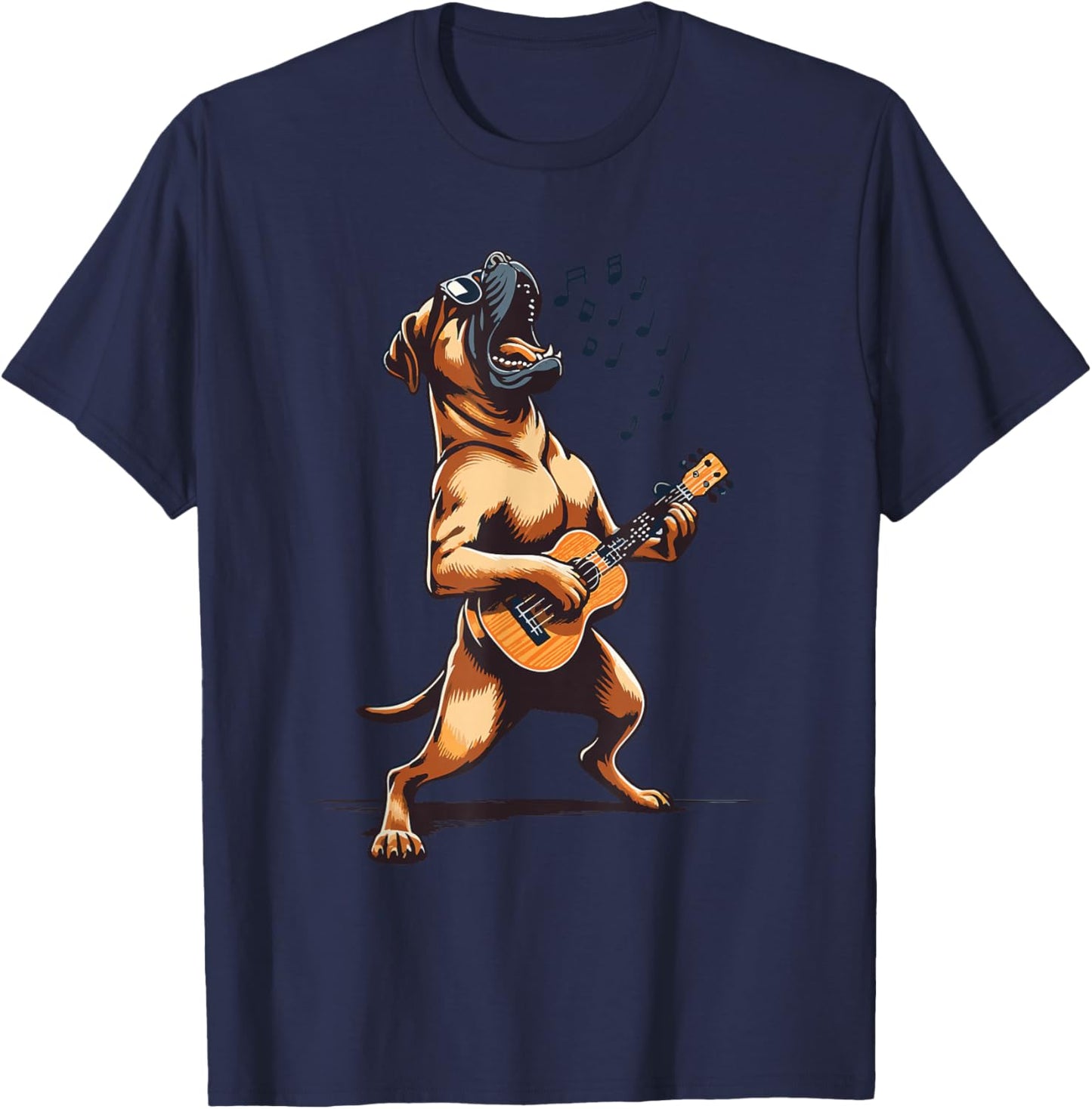Dog Playing Guitar Singing Boerboel Bull Mastiff Funny T-Shirt - T-Shirt | Navy