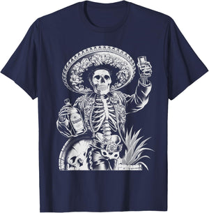 Mexico Vintage Skeleton Tequila Dia De Los Muertos Mexican T-Shirt - T-Shirt | Navy