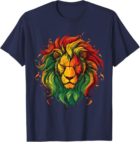 Jamaican Lion Jamaican Rasta Flag Lion Of Judah Reggae Music T-Shirt - T-Shirt | Navy