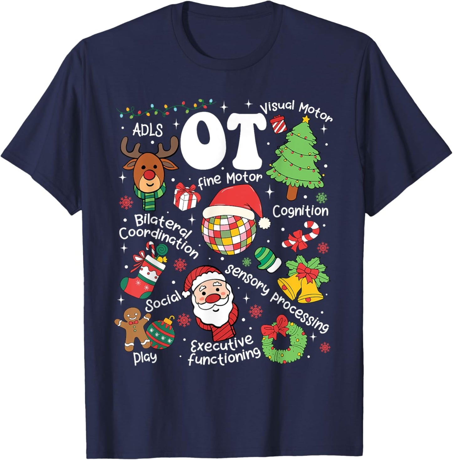 Occupational Therapy Christmas Retro Groovy OT Therapist T-Shirt - T-Shirt | Navy