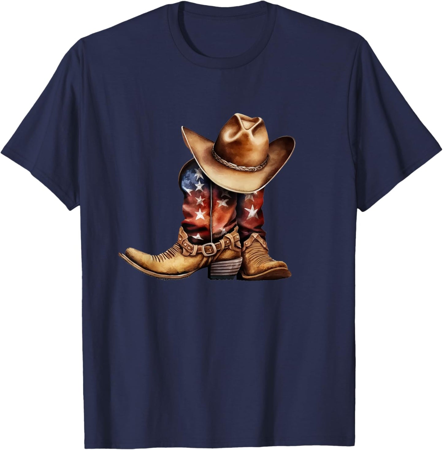 Western Cowboy Boots Patriotic American USA Flag T-Shirt - T-Shirt | Navy