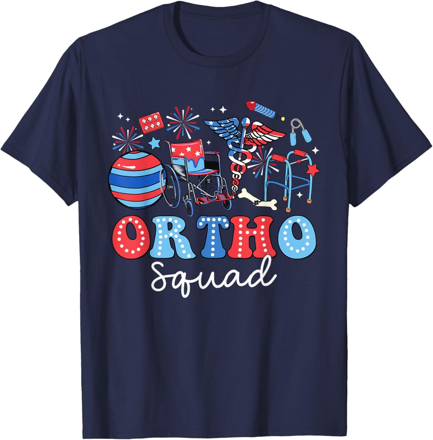 Groovy Ortho Squad USA Flag Ortho Nurse 4th Of July Women Men T-Shirt - T-Shirt | Navy