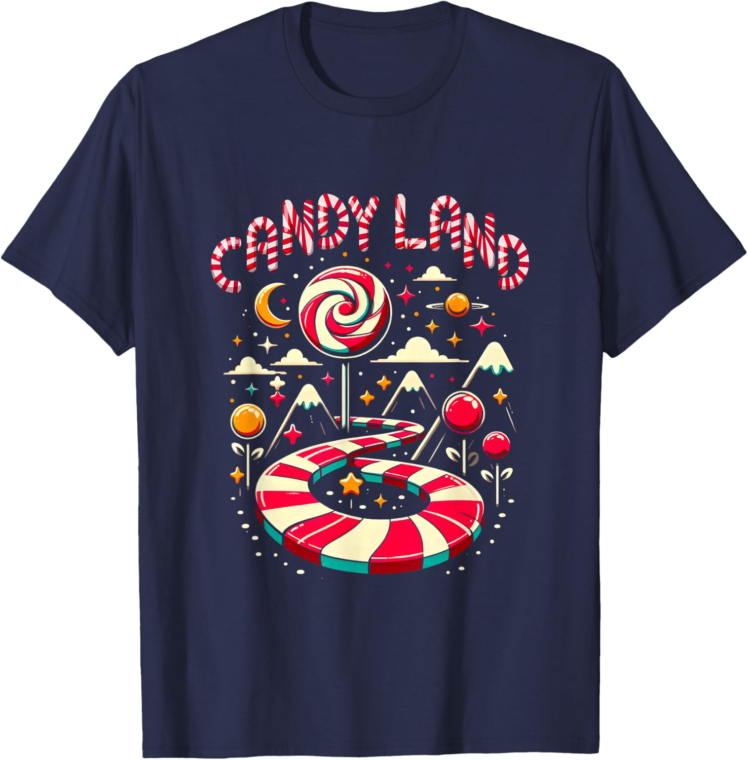 Xmas Candy Land Rainbow Trail Candy Cane Merry Christmas T-Shirt - T-Shirt | Navy