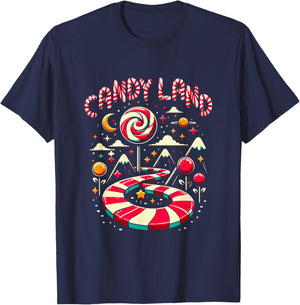 Xmas Candy Land Rainbow Trail Candy Cane Merry Christmas T-Shirt - T-Shirt | Navy
