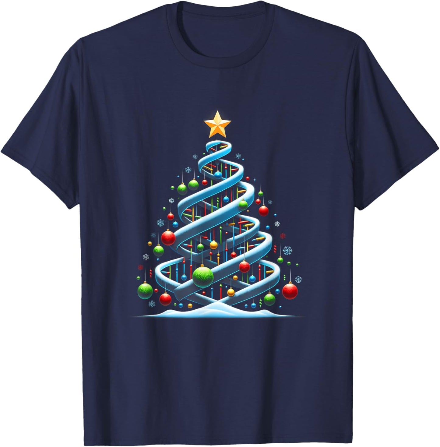 DNA Helix Christmas Tree Scientist Biology Science Teacher T-Shirt - T-Shirt | Navy