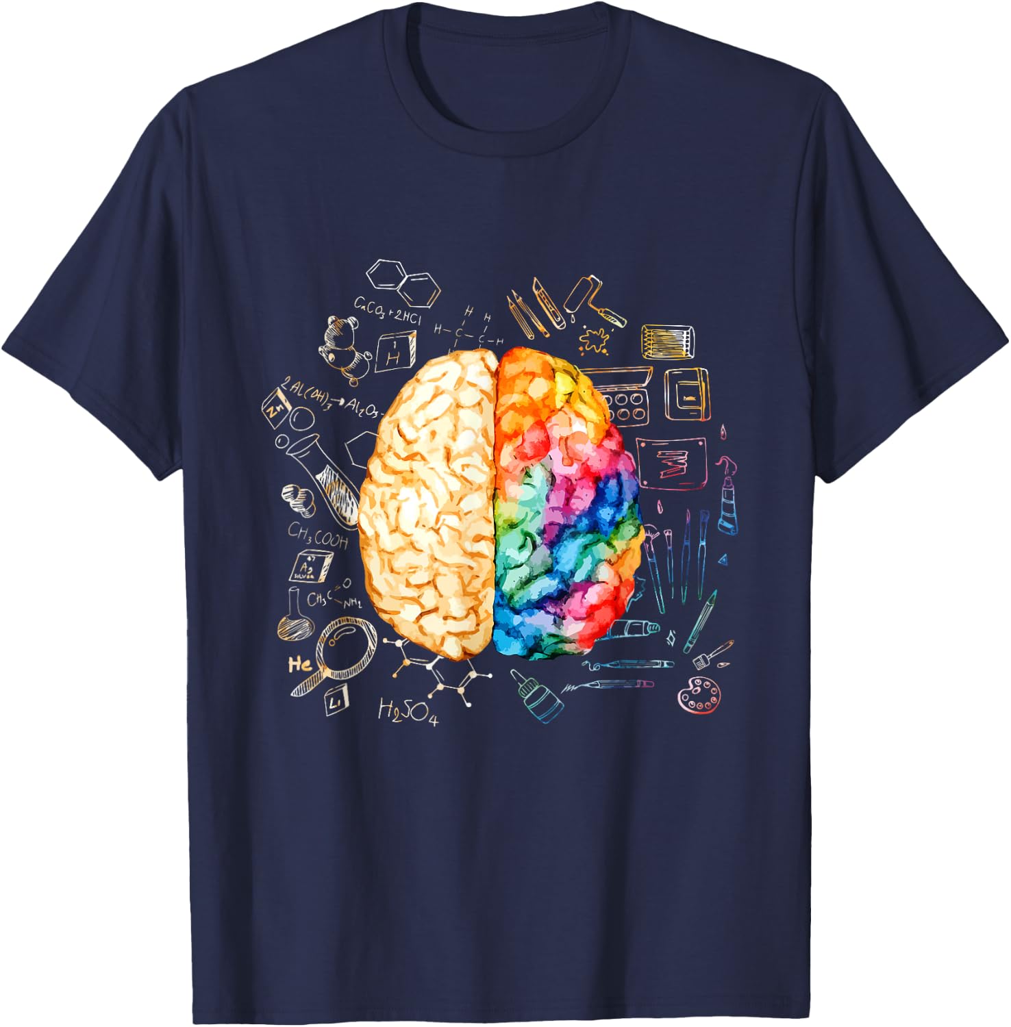 Diamond Deals LLC - Colorful Brain - Science And Art - Neuroscience Neurologist T-Shirt - T-Shirt | Navy