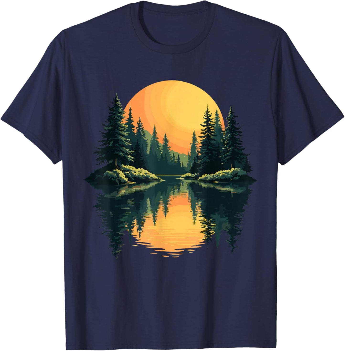 Nature Trees Reflection Forest Trees Outdoor Wildlife T-Shirt - T-Shirt | Navy