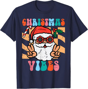 Groovy Santa Peace Christmas Vibes Retro Xmas Men Women Kids T-Shirt - T-Shirt | Navy