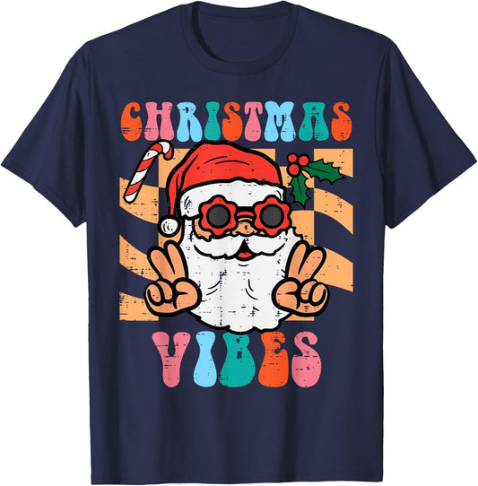 Groovy Santa Peace Christmas Vibes Retro Xmas Men Women Kids T-Shirt - T-Shirt | Navy