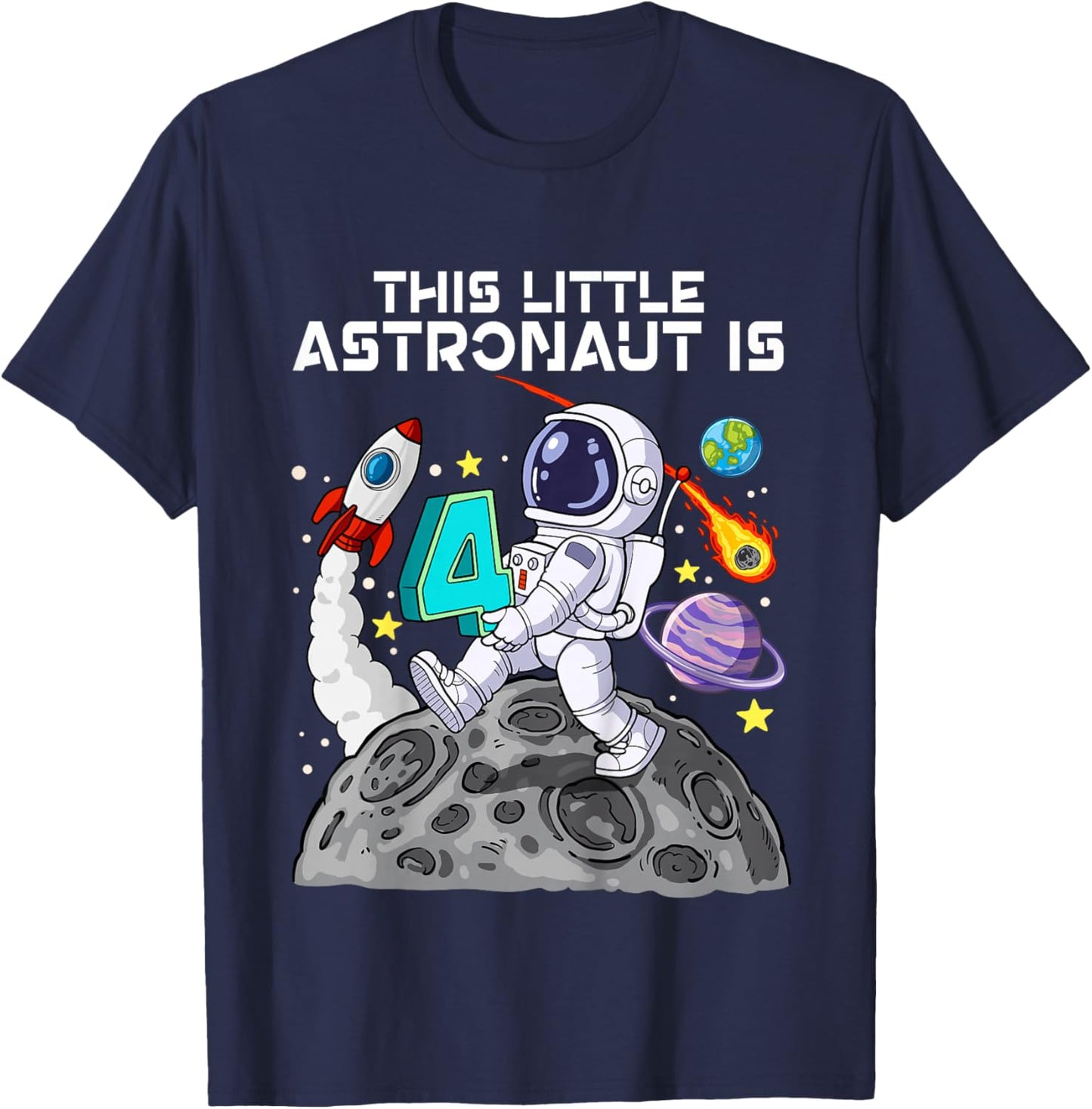 Space 4th Birthday T-Shirt - T-Shirt | Navy