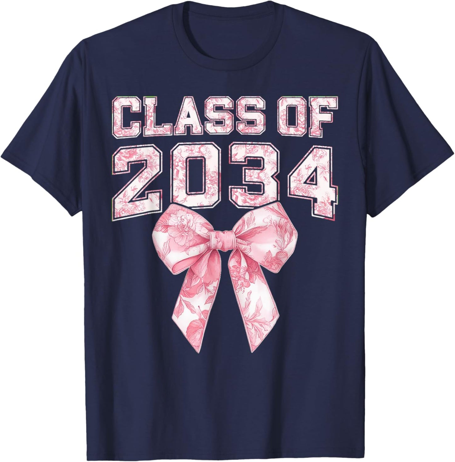 Retro Class of 2034 Graduation Preppy Coquette Bow Senior 34 T-Shirt - T-Shirt | Navy