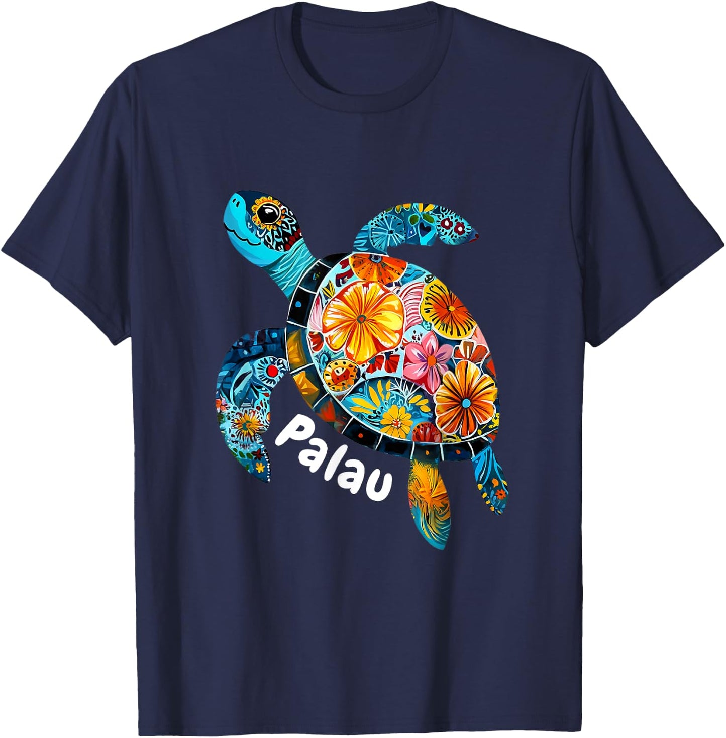 Palau Souvenir Store Palau - -Adults, -Kids - Black - Small - Short Sleeve - - Modern - Cartoon - People - Swimming - Theme T-Shirt - T-Shirt | Navy