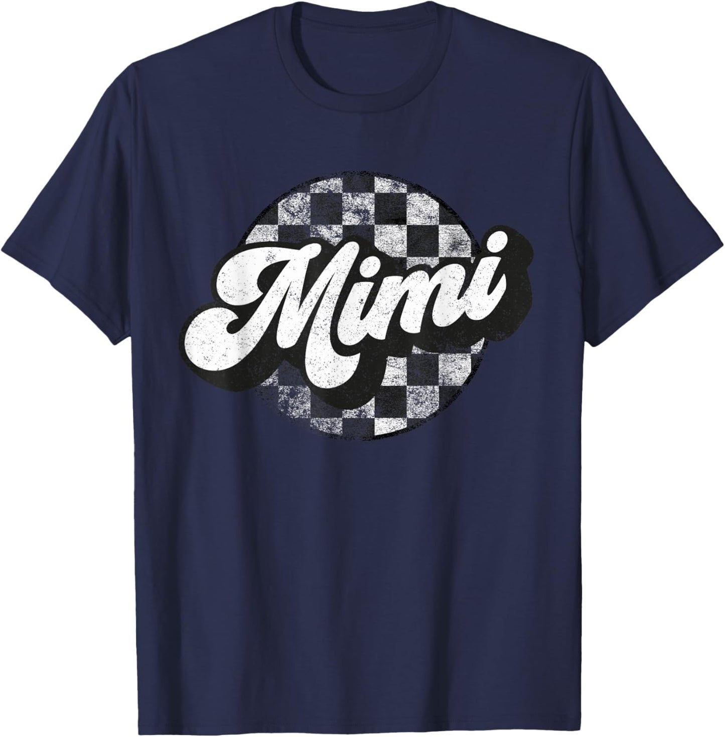 Funny Retro Checkered Mimi Race Vintage Matching Family T-Shirt - T-Shirt | Navy