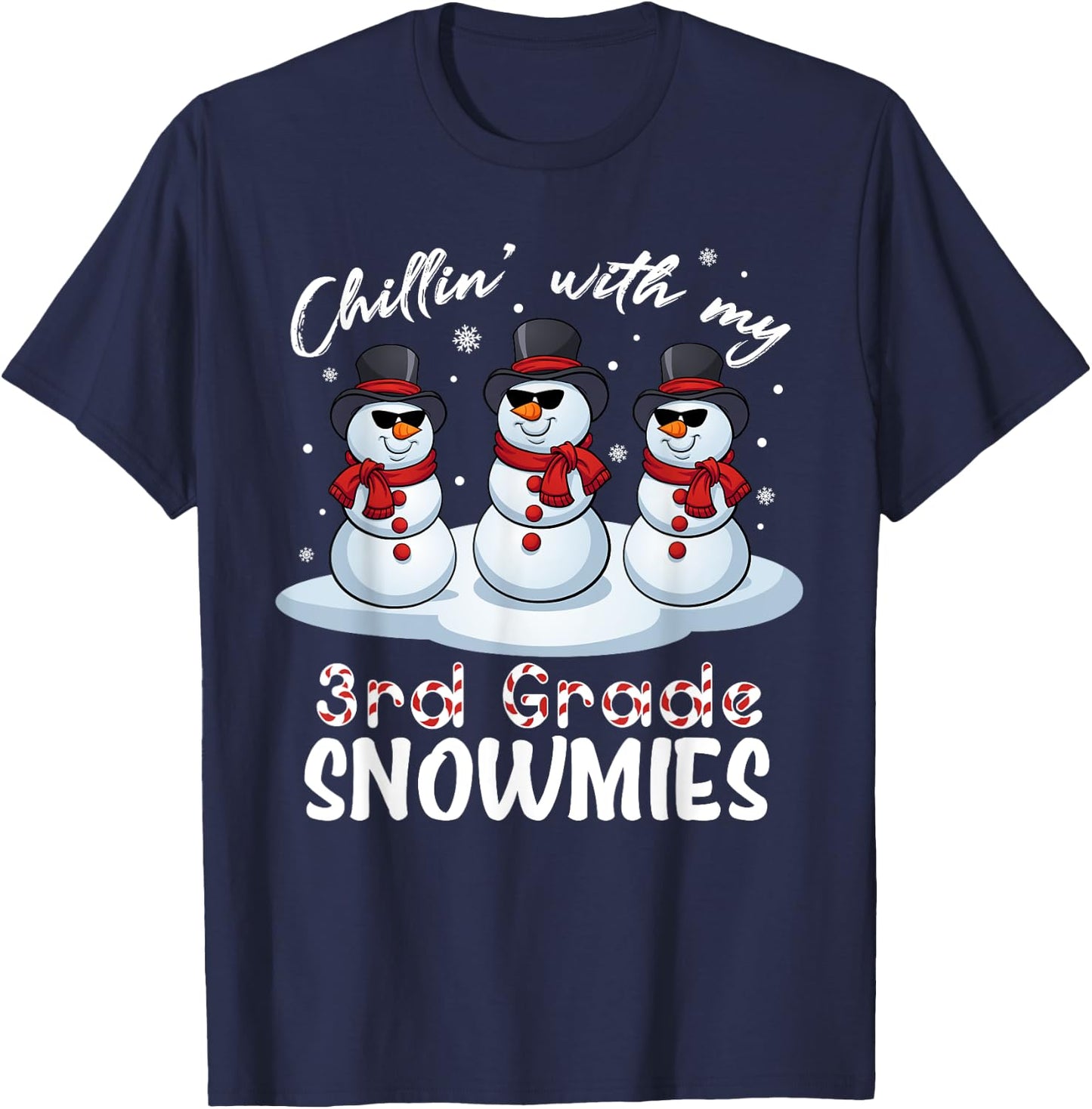 Chillin With My 3rd Grade Snowmies Teacher Xmas Pajamas Women T-Shirt - T-Shirt | Navy