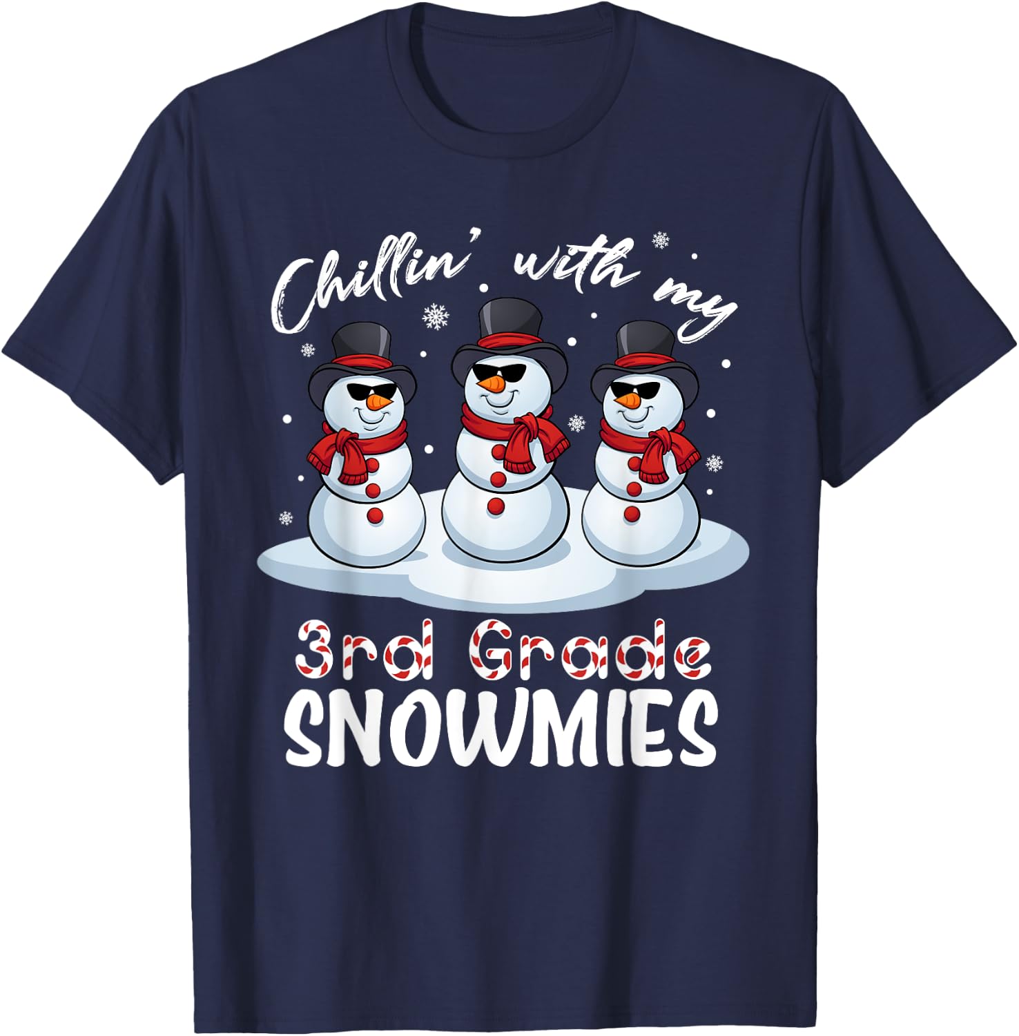 Chillin With My 3rd Grade Snowmies Teacher Xmas Pajamas Women T-Shirt - T-Shirt | Navy