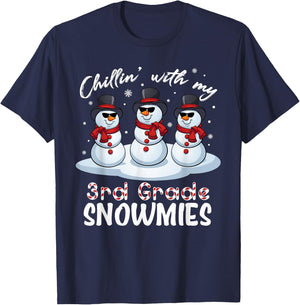 Chillin With My 3rd Grade Snowmies Teacher Xmas Pajamas Women T-Shirt - T-Shirt | Navy