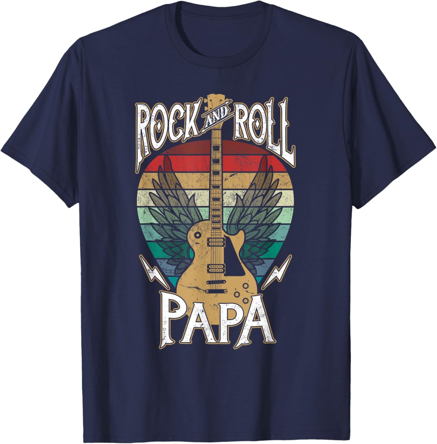 Rock n Roll Papa Vintage Guitar Player Music Lover T-Shirt - T-Shirt | Navy